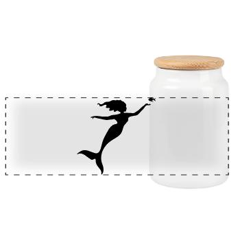 The mermaid plays with a fish - Panoramic Cookie Jar with Wooden Lid - white - Front