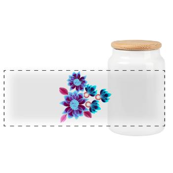 Hypnotische Blumen - Neonblumen - Panorama Keksdose mit Holzdeckel - Weiß - Vorne