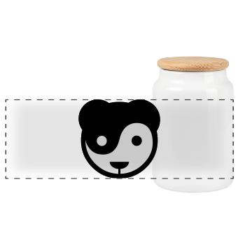 yin yang panda teddy - Panoramic Cookie Jar with Wooden Lid - white - Front