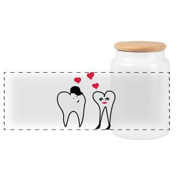Teeth in love - Panoramic Cookie Jar with Wooden Lid - white - Front