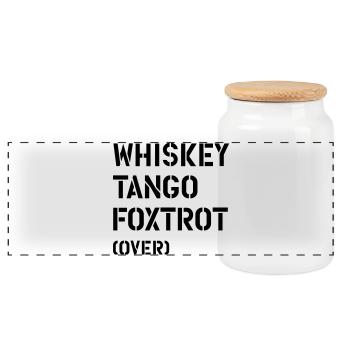 Whiskey Tango Foxtrot (over) - Panoramic Cookie Jar with Wooden Lid - white - Front