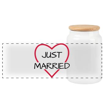 Just married heart wedding partner look - Panoramic Cookie Jar with Wooden Lid - white - Front