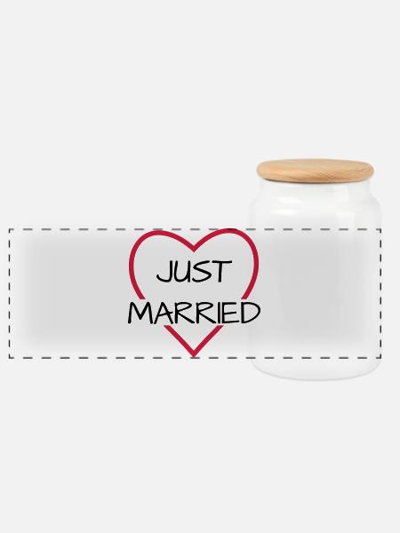 Just married heart wedding partner look - Panoramic Cookie Jar with Wooden Lid - white