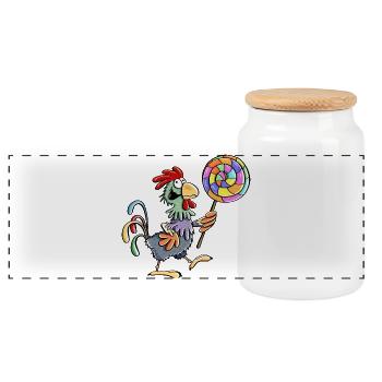 Chicken with lollipops - rooster - hen - lollipop - food - Panoramic Cookie Jar with Wooden Lid - white - Front