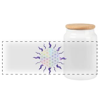 Blume des Lebens Sonne Mandala Regenbogen - Panorama Keksdose mit Holzdeckel - Weiß - Vorne