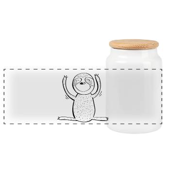 Happy Sloth - Comic - Animals - Panoramic Cookie Jar with Wooden Lid - white - Front