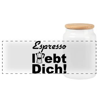 Espresso Kaffee Spruch lustig Geschenk - Panorama Keksdose mit Holzdeckel - Weiß - Vorne