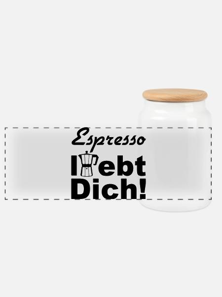 Espresso Kaffee Spruch lustig Geschenk - Panorama Keksdose mit Holzdeckel - Weiß