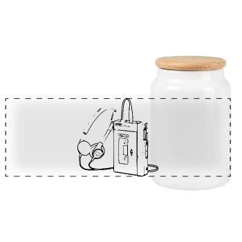 Retro Walkman cassette - Panoramic Cookie Jar with Wooden Lid - white - Front