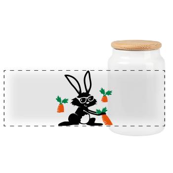 Le lapin tire une carotte de terre - Boîte à biscuits avec couvercle en bois - blanc - Devant