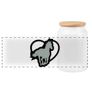 Horse - Panoramic Cookie Jar with Wooden Lid - white - Front