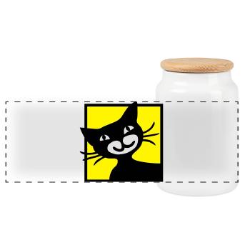 Katze - Panorama Keksdose mit Holzdeckel - Weiß - Vorne