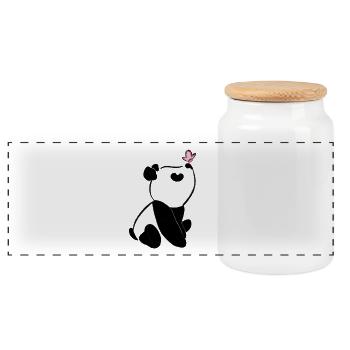 Panda avec papillon – Motif d’animal mignon - Boîte à biscuits avec couvercle en bois - blanc - Devant