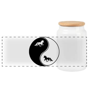 Icelandic horses Yin Yang, Icelandic horse Tölt, Icelanders - Panoramic Cookie Jar with Wooden Lid - white - Front