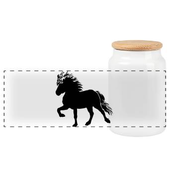 Cute Icelandic Horse Tölt 5, Icelandic, Icelandic Pony - Panoramic Cookie Jar with Wooden Lid - white - Front