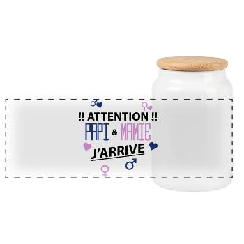 papi mamie j'arrive - Boîte à biscuits avec couvercle en bois - blanc - Devant
