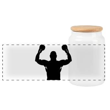 boxing - Panoramic Cookie Jar with Wooden Lid - white - Front