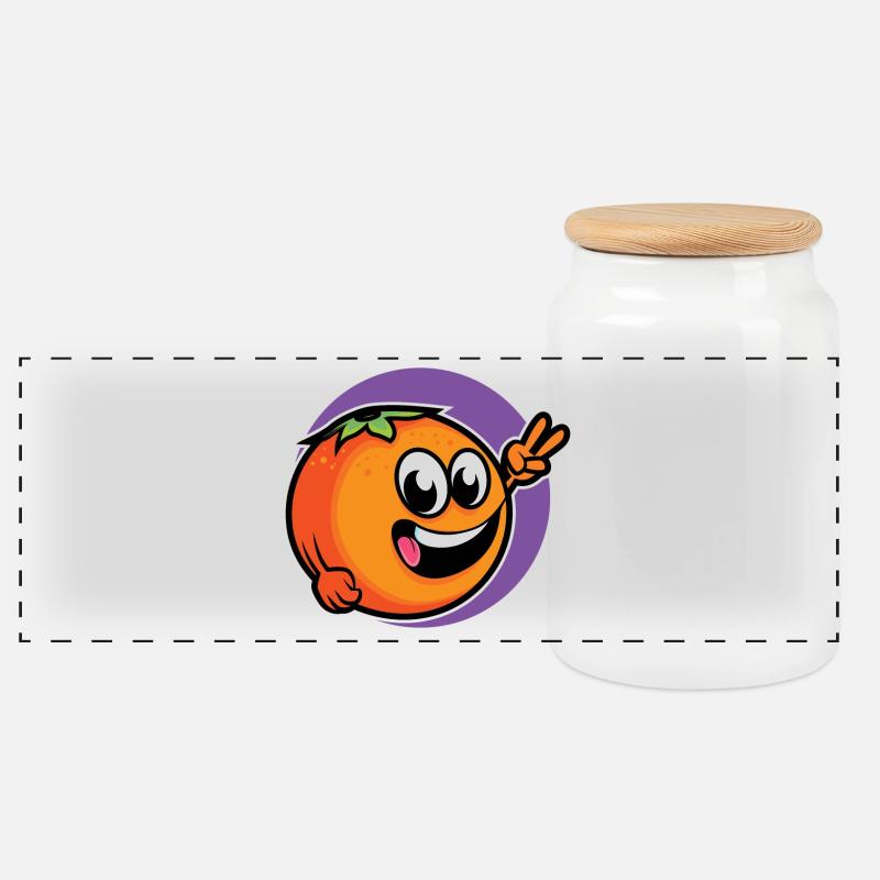 Lustige Orange - Panorama Keksdose mit Holzdeckel - Weiß