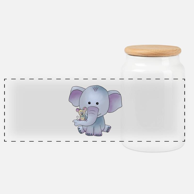 Elefant mit Maus - Panorama Keksdose mit Holzdeckel - Weiß