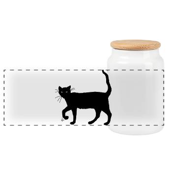 Black cat - Panoramic Cookie Jar with Wooden Lid - white - Front