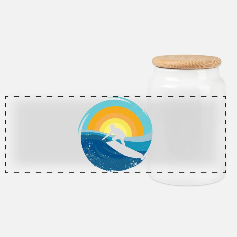 Surfer - Surfboard - Panorama Keksdose mit Holzdeckel - Weiß