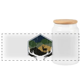 Hirsch - Natur - Berge - Wald - Panorama Keksdose mit Holzdeckel - Weiß - Vorne
