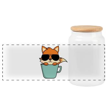 Renard frais dans une tasse à café - Boîte à biscuits avec couvercle en bois - blanc - Devant