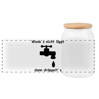 Wasserhahn Schrift Geschenk - Panorama Keksdose mit Holzdeckel - Weiß - Vorne