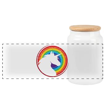Unicorn Colorful Rainbow Design - Panoramic Cookie Jar with Wooden Lid - white - Front
