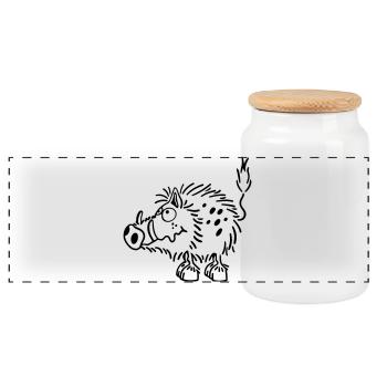 Happy Wild Boar - Panoramic Cookie Jar with Wooden Lid - white - Front