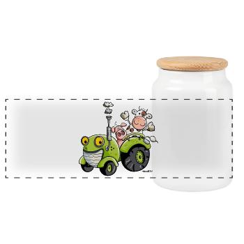 Mignon Tracteur - Boîte à biscuits avec couvercle en bois - blanc - Devant