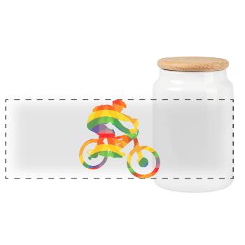 Farbiger Biker / Bunter Mountainbiker - Panorama Keksdose mit Holzdeckel - Weiß - Vorne