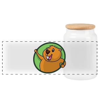 Funny beaver design - Panoramic Cookie Jar with Wooden Lid - white - Front