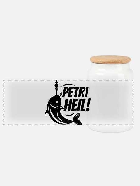 petri heil angeln - Panorama Keksdose mit Holzdeckel - Weiß