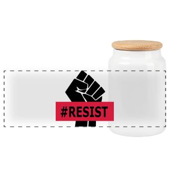 Hashtag Resist - Raised Fist - Black Power - Panoramic Cookie Jar with Wooden Lid - white - Front