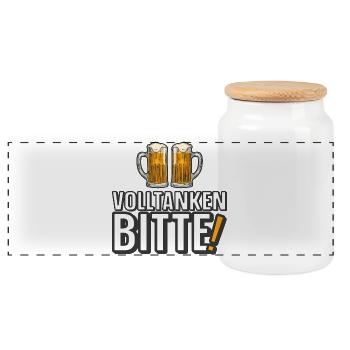 Volltanken Bitte! - Panorama Keksdose mit Holzdeckel - Weiß - Vorne
