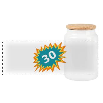 30 bunt, 30. GB, feiern 30, Geschenk 30 - Panorama Keksdose mit Holzdeckel - Weiß - Vorne