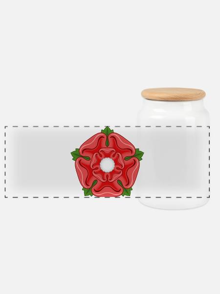 Red Rose of Lancaster Lancashire - Panoramic Cookie Jar with Wooden Lid - white