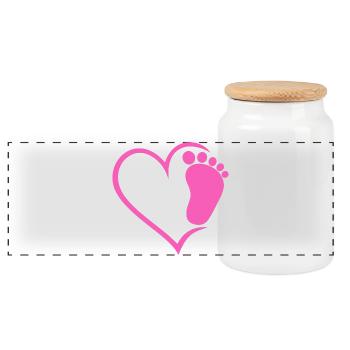 Baby Footprint - Panoramic Cookie Jar with Wooden Lid - white - Front