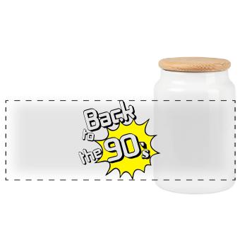 90s Party , Theme Party , 90s Back to (25) - Panoramic Cookie Jar with Wooden Lid - white - Front