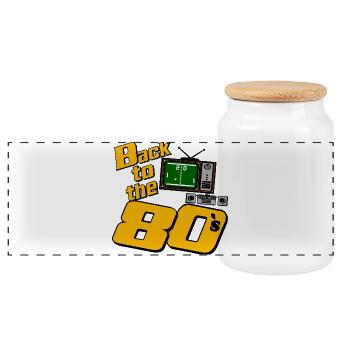 Back to the 80s Retro Graphics - Panoramic Cookie Jar with Wooden Lid - white - Front