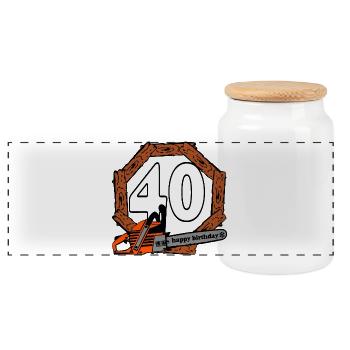 40th Birthday,Chainsaw,Firewood,40 Years (25) - Panoramic Cookie Jar with Wooden Lid - white - Front