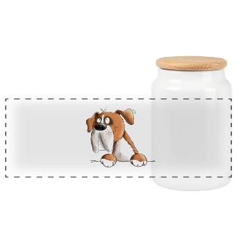Happy Deutscher Boxer Hund - Panorama Keksdose mit Holzdeckel - Weiß - Vorne