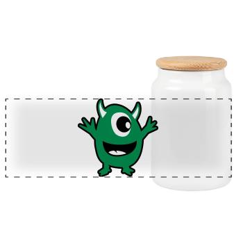 monstre vert - Boîte à biscuits avec couvercle en bois - blanc - Devant