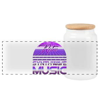 80s Neon Retro Synthwave Music Electronic Wave - Panoramic Cookie Jar with Wooden Lid - white - Front