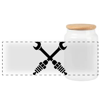Clé à molette croisée avec bougies de contact - Boîte à biscuits avec couvercle en bois - blanc - Devant