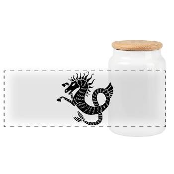 Black sea horse - Panoramic Cookie Jar with Wooden Lid - white - Front