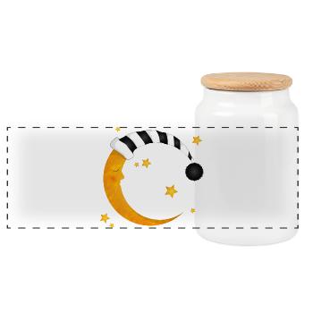 sleeping moon with a striped sleeping cap - Panoramic Cookie Jar with Wooden Lid - white - Front
