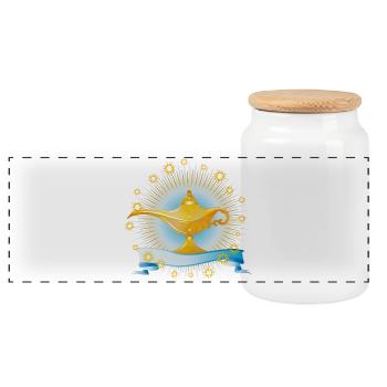 radiant golden oriental magic lamp - Panoramic Cookie Jar with Wooden Lid - white - Front