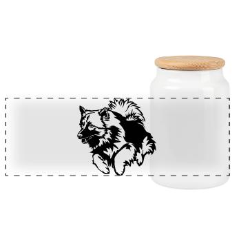 Wolfsspitz - Panoramic Cookie Jar with Wooden Lid - white - Front